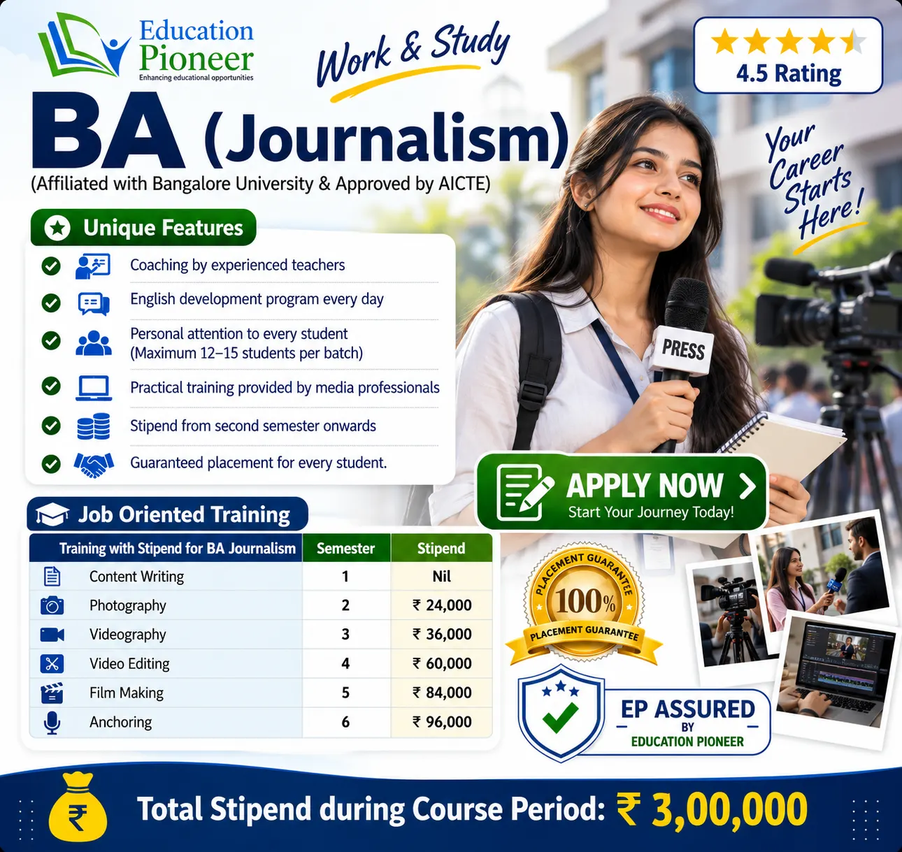 BA Journalism Work & Study Poster - Education Pioneer