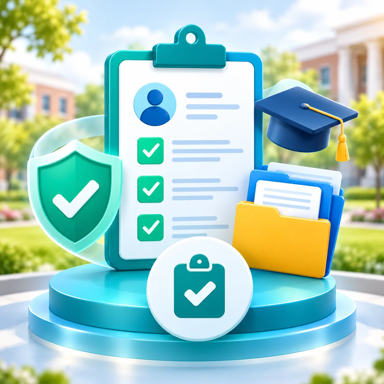 3D Campus Admissions Checklist Scene