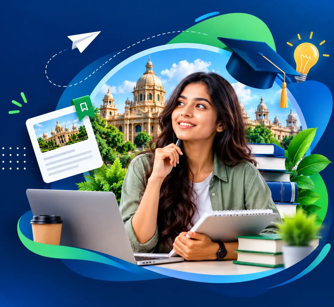 Student exploring college admission guides, courses and education resources