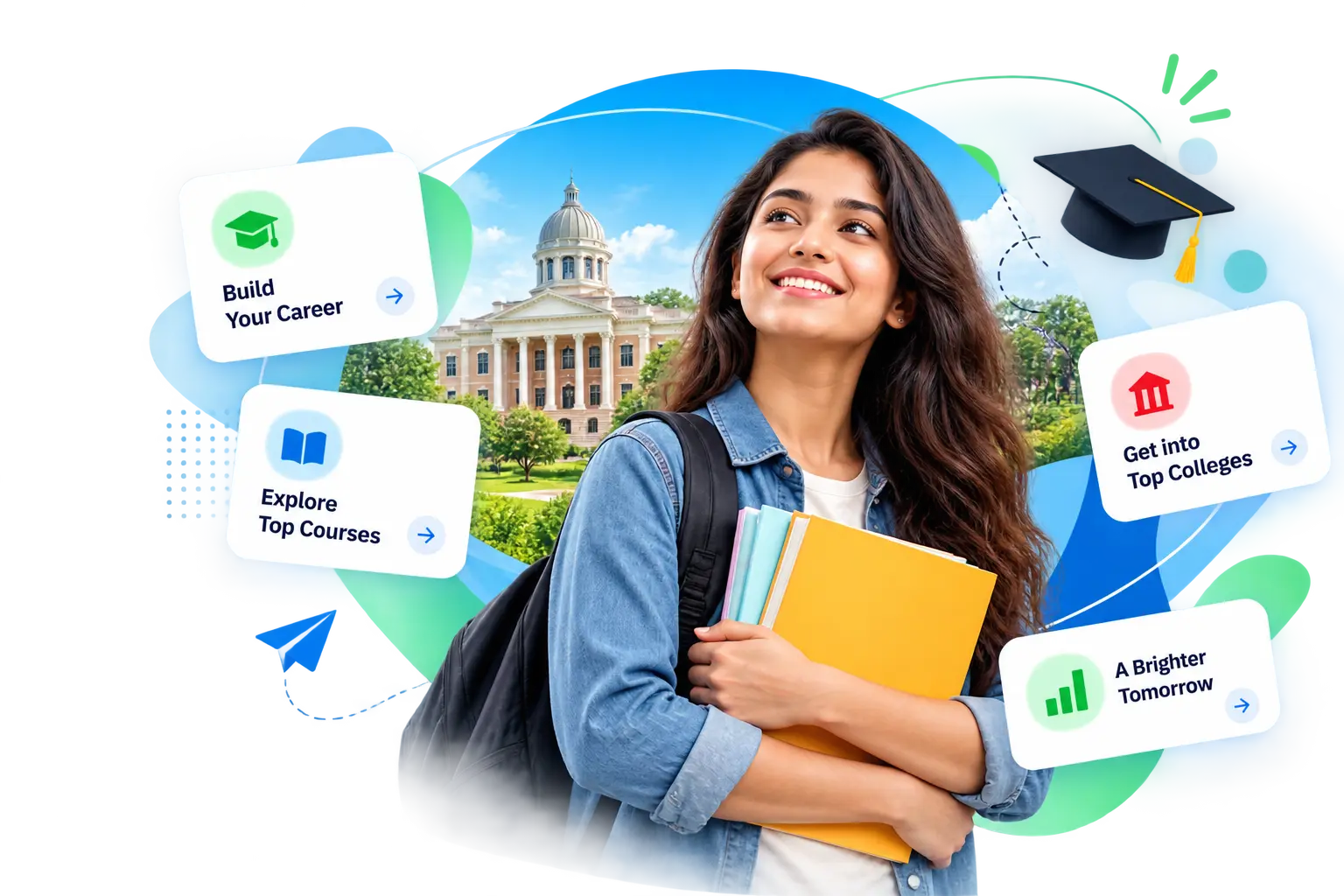 Student with books exploring top courses, colleges and career opportunities